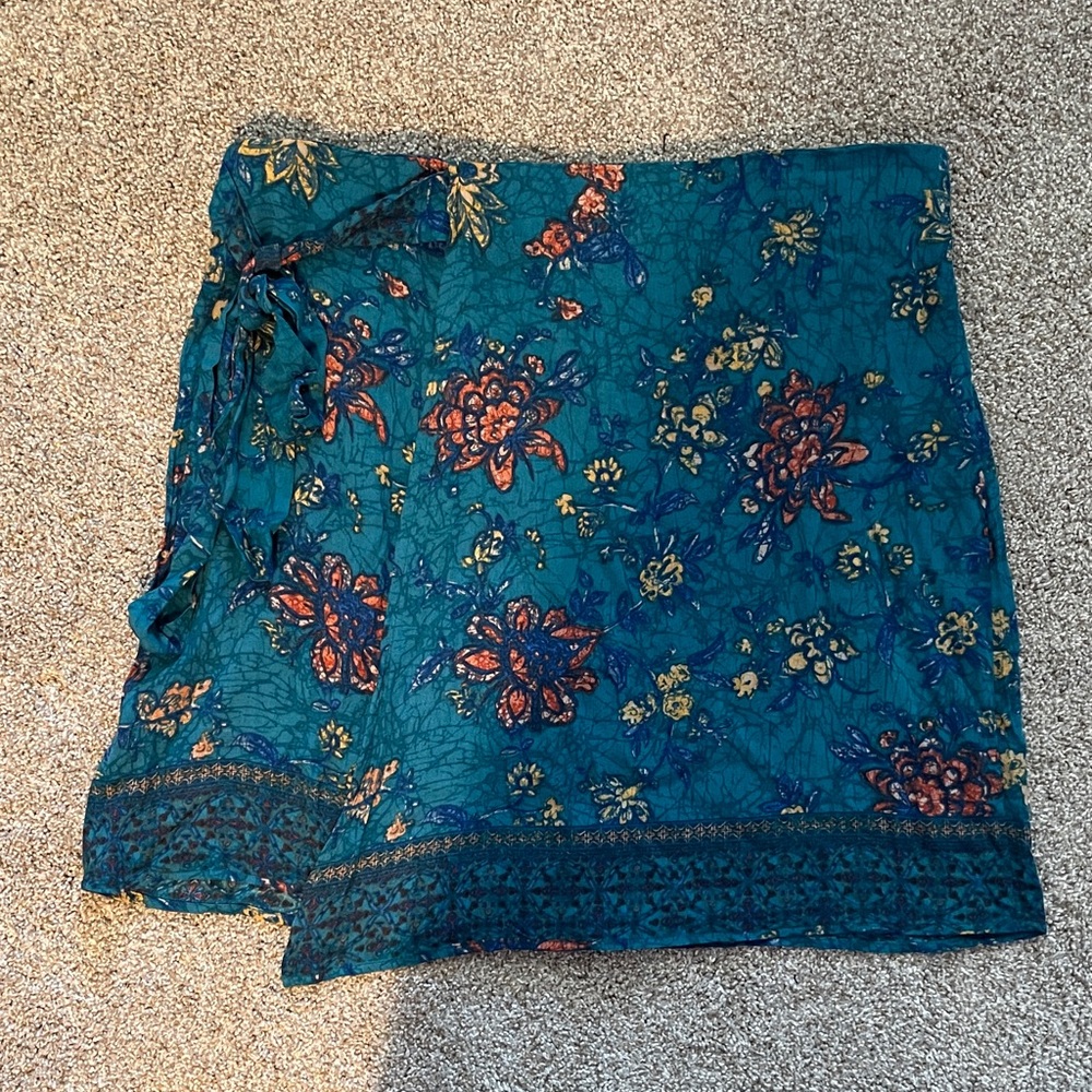 Maurices Teal Floral Wrap Skirt